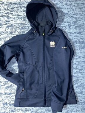Columbia Navy Hooded Zip Jacket with Gold Notre Dame Logo